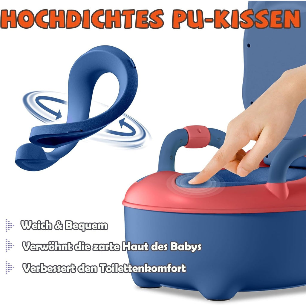Töpfchentrainer für Kinder – Tragbare Baby-Toilette mit Griff & Gepolsterter Sitzfläche im Frosch-Design