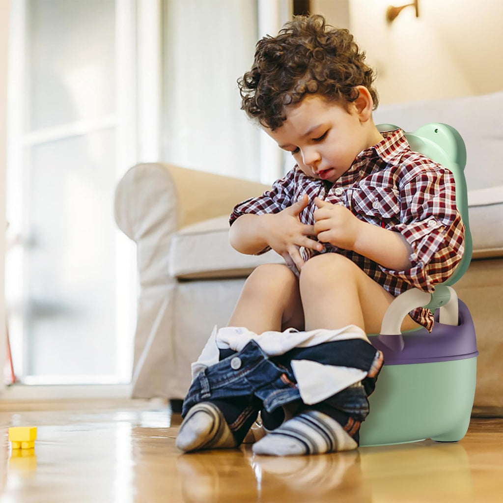Töpfchentrainer für Kinder – Tragbare Baby-Toilette mit Griff & Gepolsterter Sitzfläche im Frosch-Design