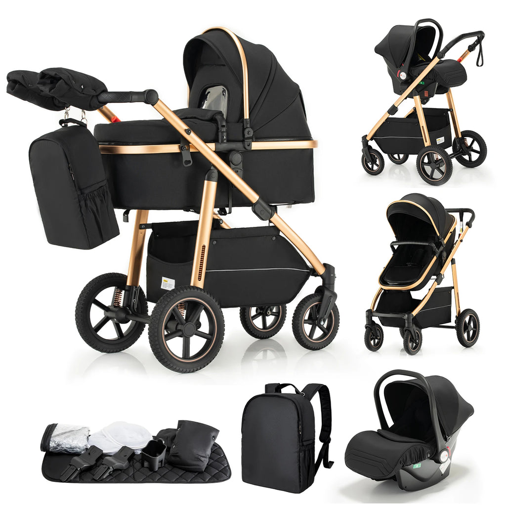 3-in-1 Kinderwagen –  mit Hochlandschafts-Design, Aluminiumrahmen und Faltfunktion für Neugeborene