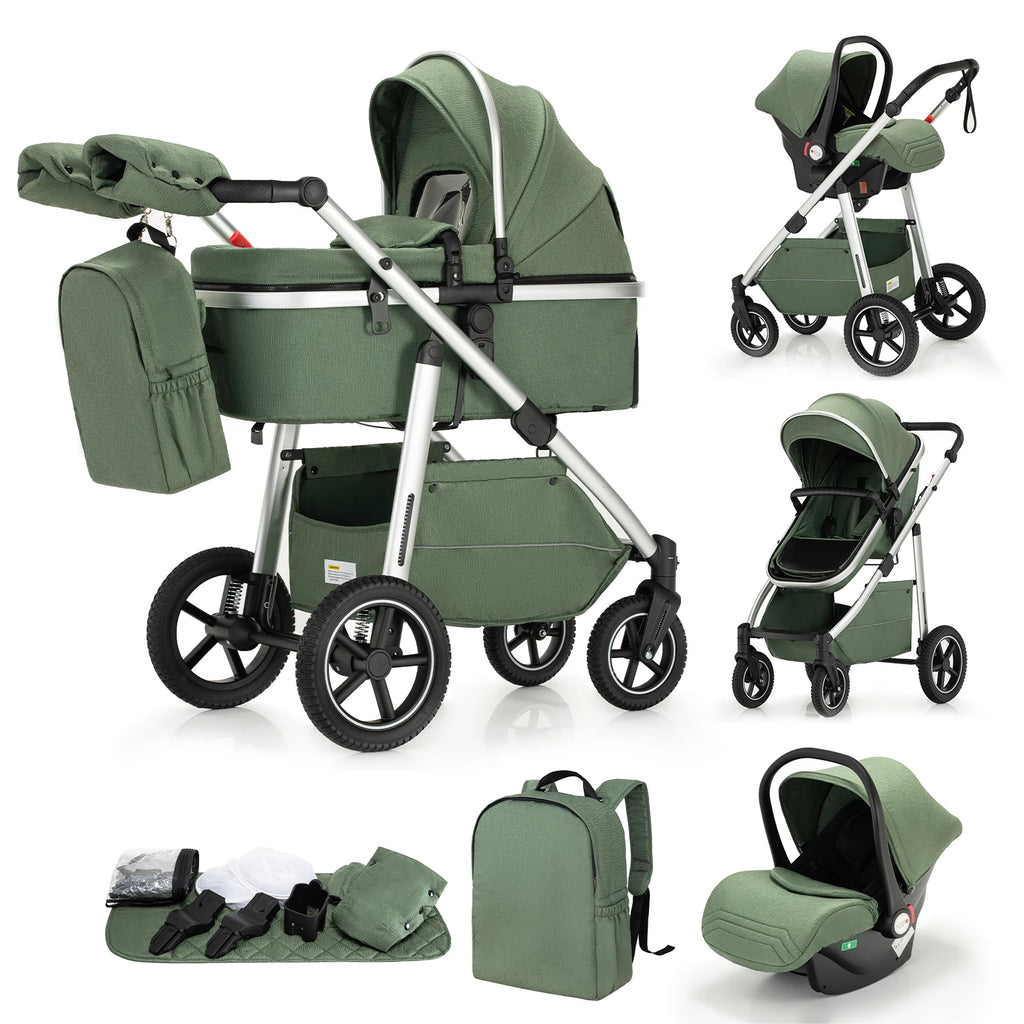 3-in-1 Kinderwagen –  mit Hochlandschafts-Design, Aluminiumrahmen und Faltfunktion für Neugeborene