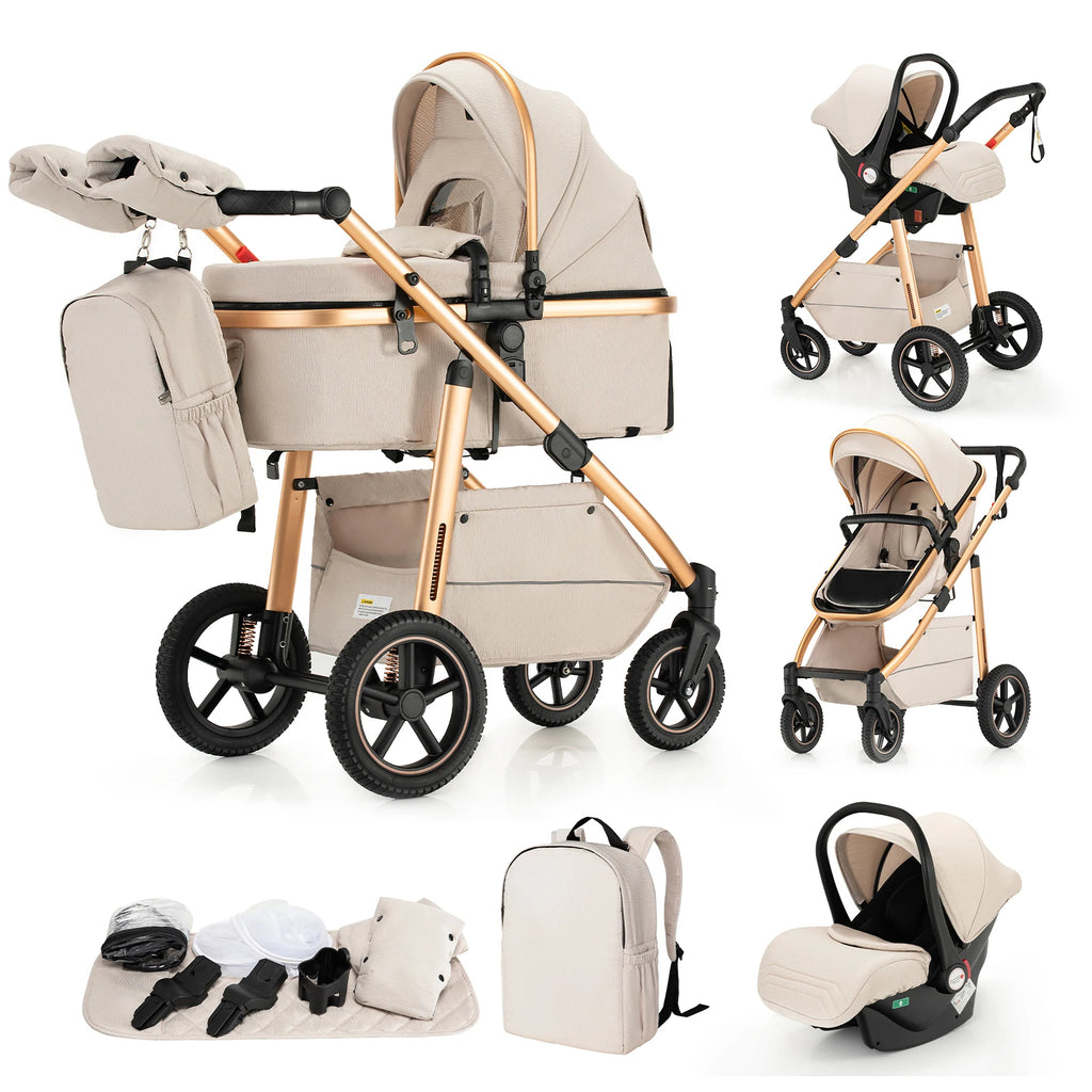 3-in-1 Kinderwagen –  mit Hochlandschafts-Design, Aluminiumrahmen und Faltfunktion für Neugeborene