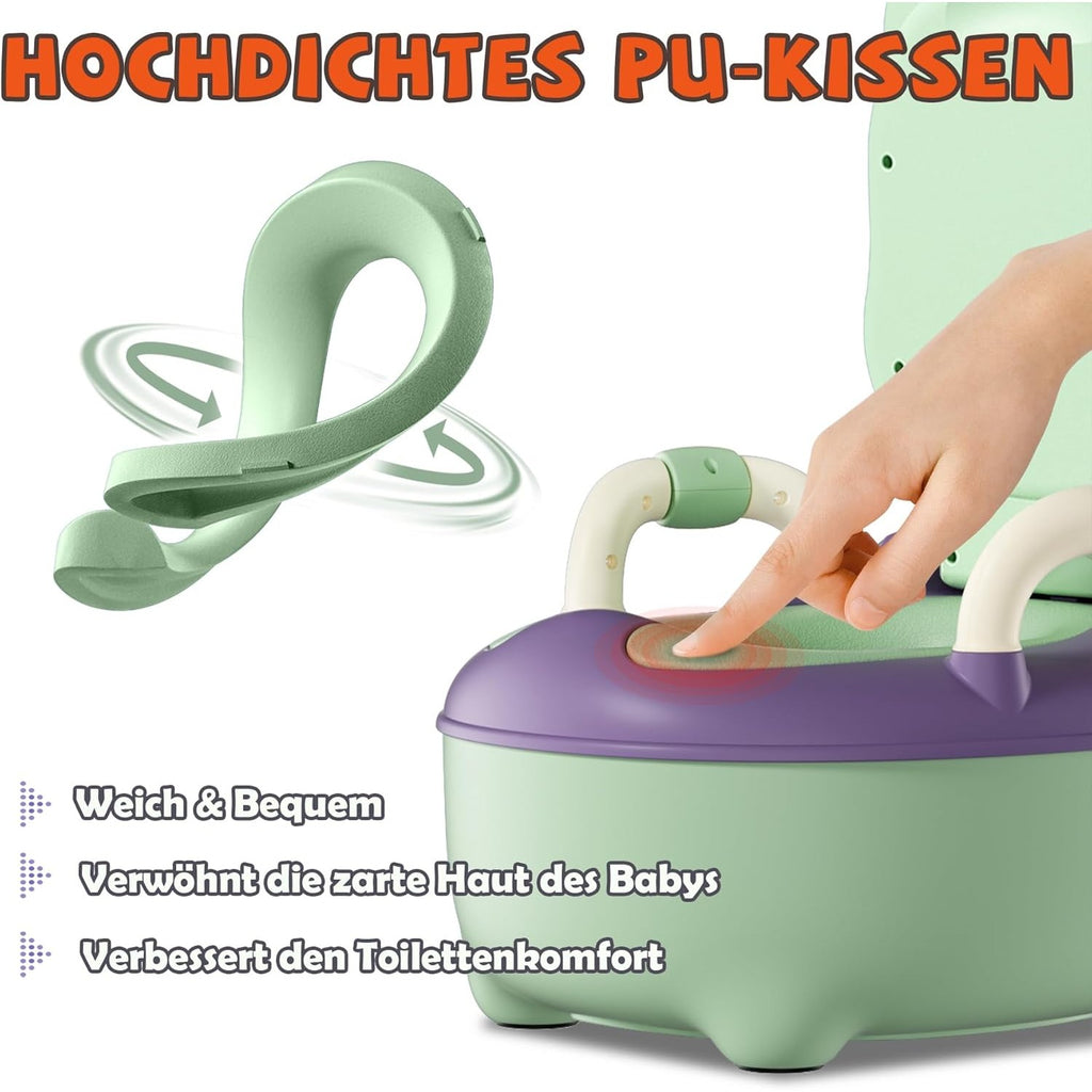 Töpfchentrainer für Kinder – Tragbare Baby-Toilette mit Griff & Gepolsterter Sitzfläche im Frosch-Design