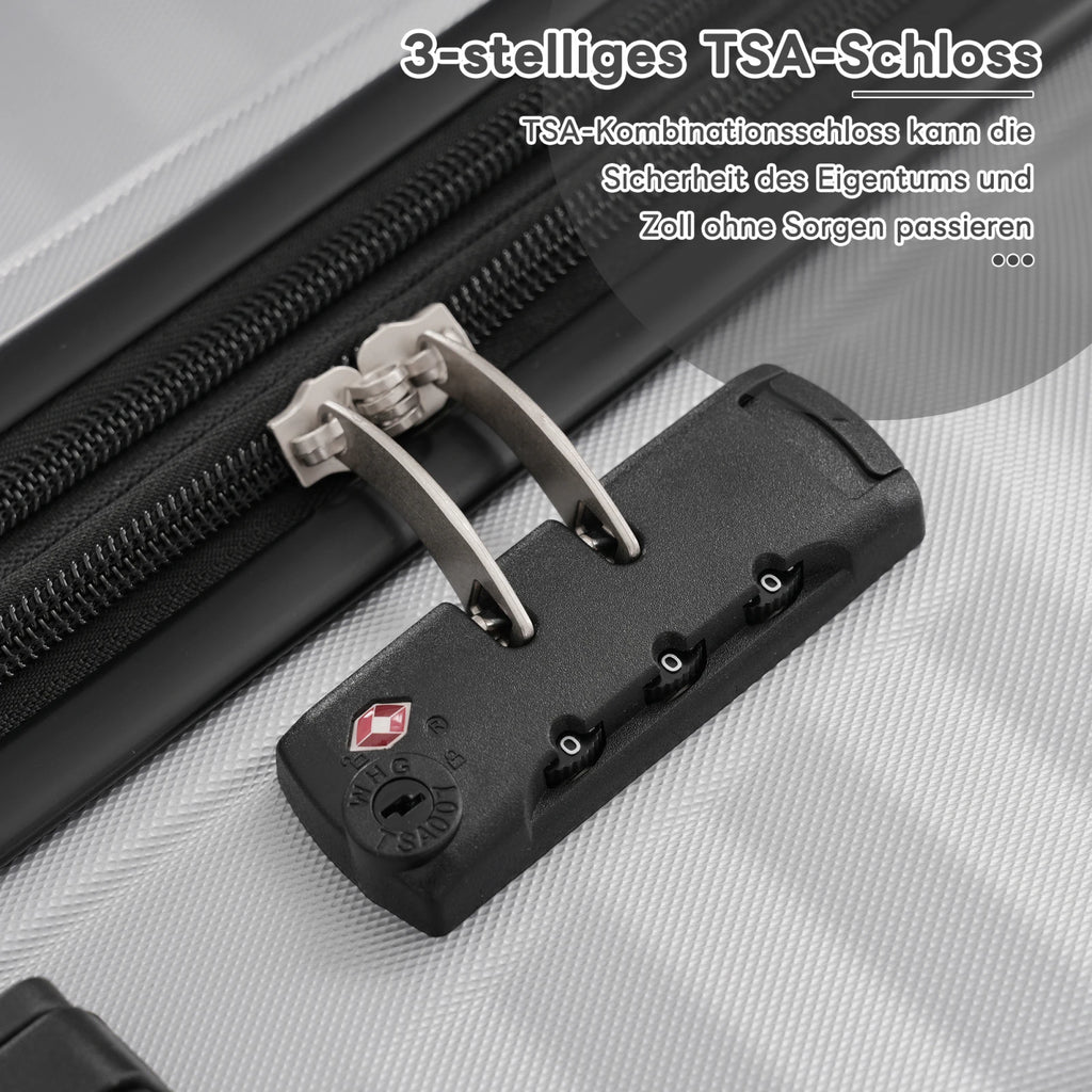 3-teiliges Kofferset M/L/XL – Hartschalen-Trolley mit TSA-Schloss, 4 Rollen, ABS Reisegepäck, Handgepäck & Reisekoffer
