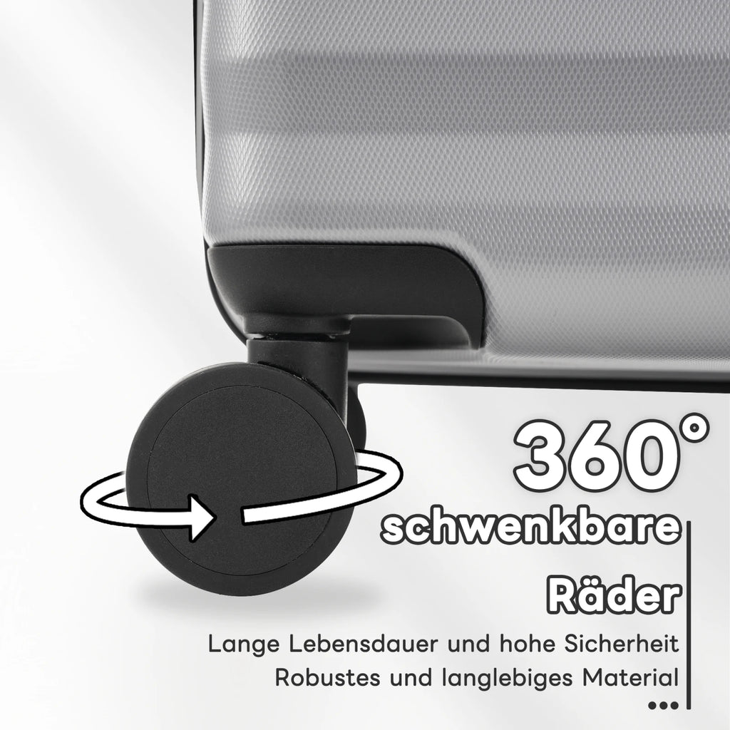 3-teiliges Kofferset M/L/XL – Hartschalen-Trolley mit TSA-Schloss, 4 Rollen, ABS Reisegepäck, Handgepäck & Reisekoffer