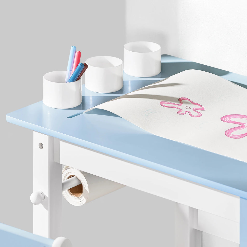 2-teiliges Kindertisch- und Stuhlset mit Aufklebern – DIY-Kinderschreibtisch mit 3 Stiftehaltern