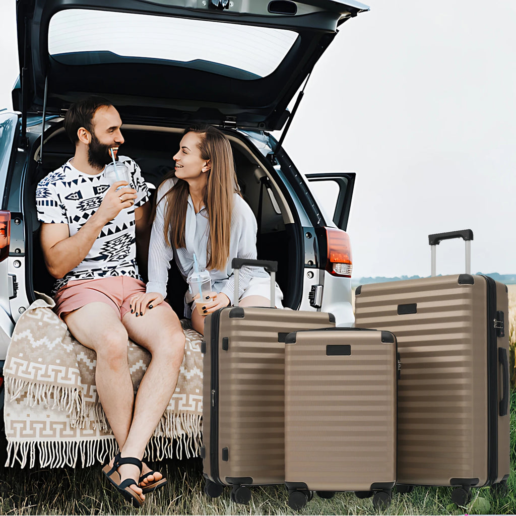 3-teiliges Kofferset M/L/XL – Hartschalen-Trolley mit TSA-Schloss, 4 Rollen, ABS Reisegepäck, Handgepäck & Reisekoffer