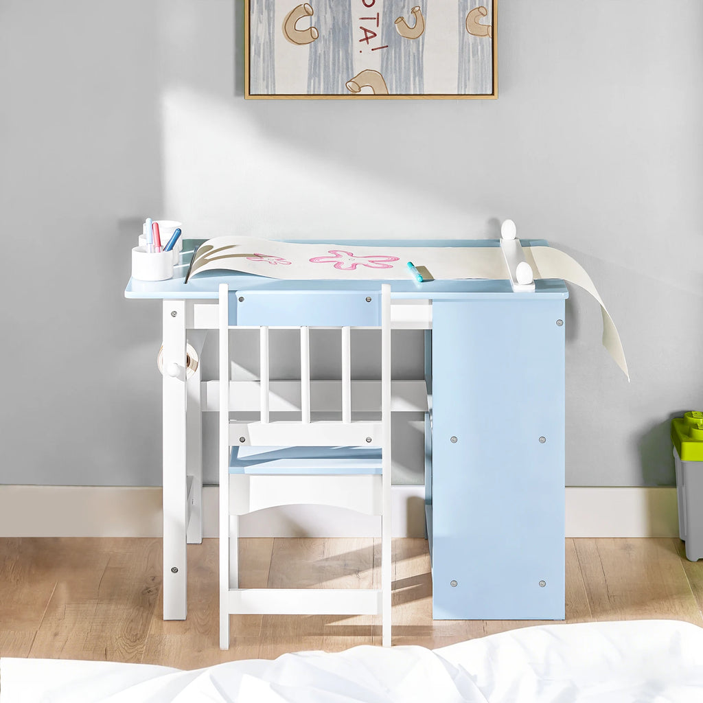 2-teiliges Kindertisch- und Stuhlset mit Aufklebern – DIY-Kinderschreibtisch mit 3 Stiftehaltern