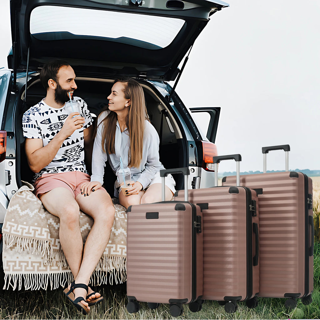 3-teiliges Kofferset M/L/XL – Hartschalen-Trolley mit TSA-Schloss, 4 Rollen, ABS Reisegepäck, Handgepäck & Reisekoffer