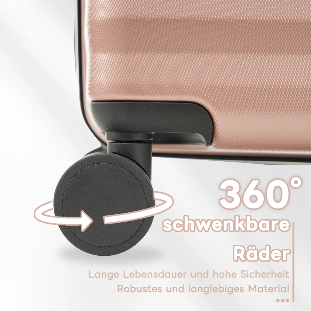 3-teiliges Kofferset M/L/XL – Hartschalen-Trolley mit TSA-Schloss, 4 Rollen, ABS Reisegepäck, Handgepäck & Reisekoffer