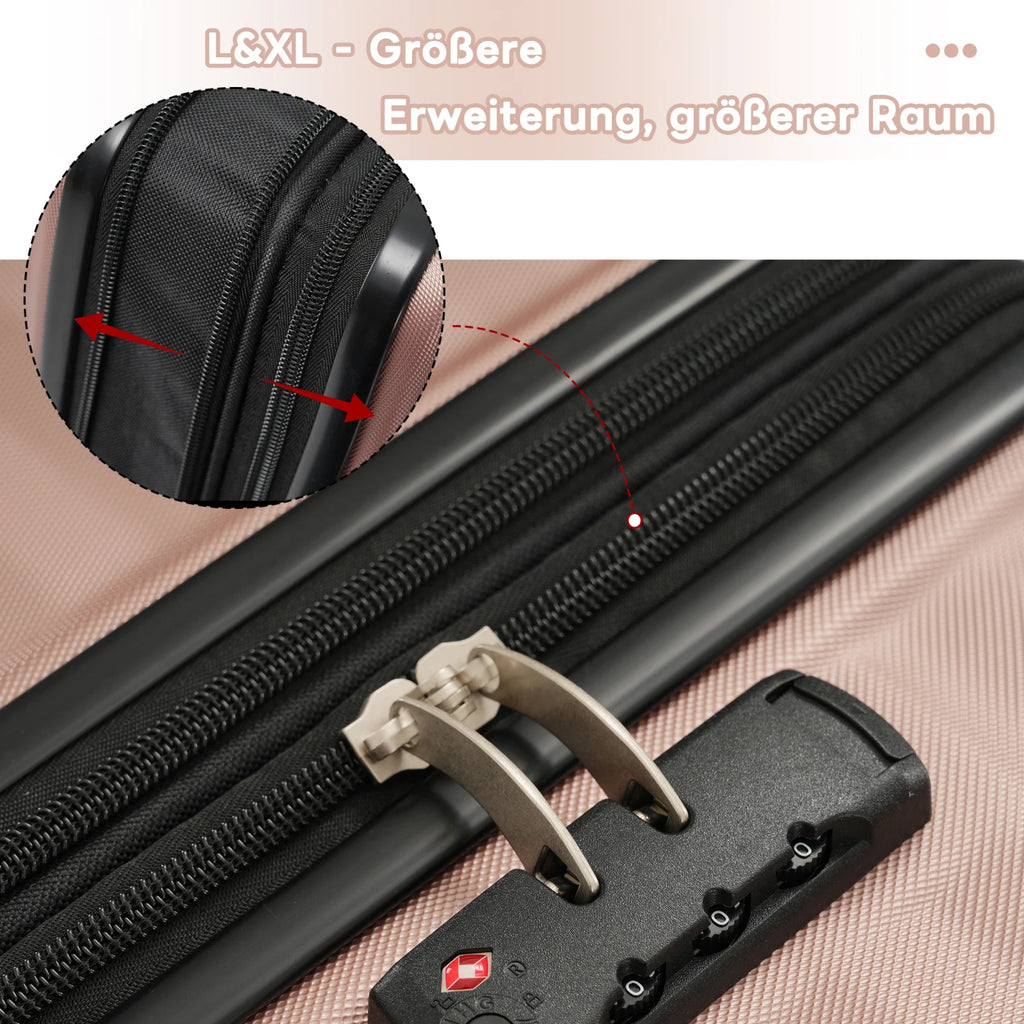 3-teiliges Kofferset M/L/XL – Hartschalen-Trolley mit TSA-Schloss, 4 Rollen, ABS Reisegepäck, Handgepäck & Reisekoffer