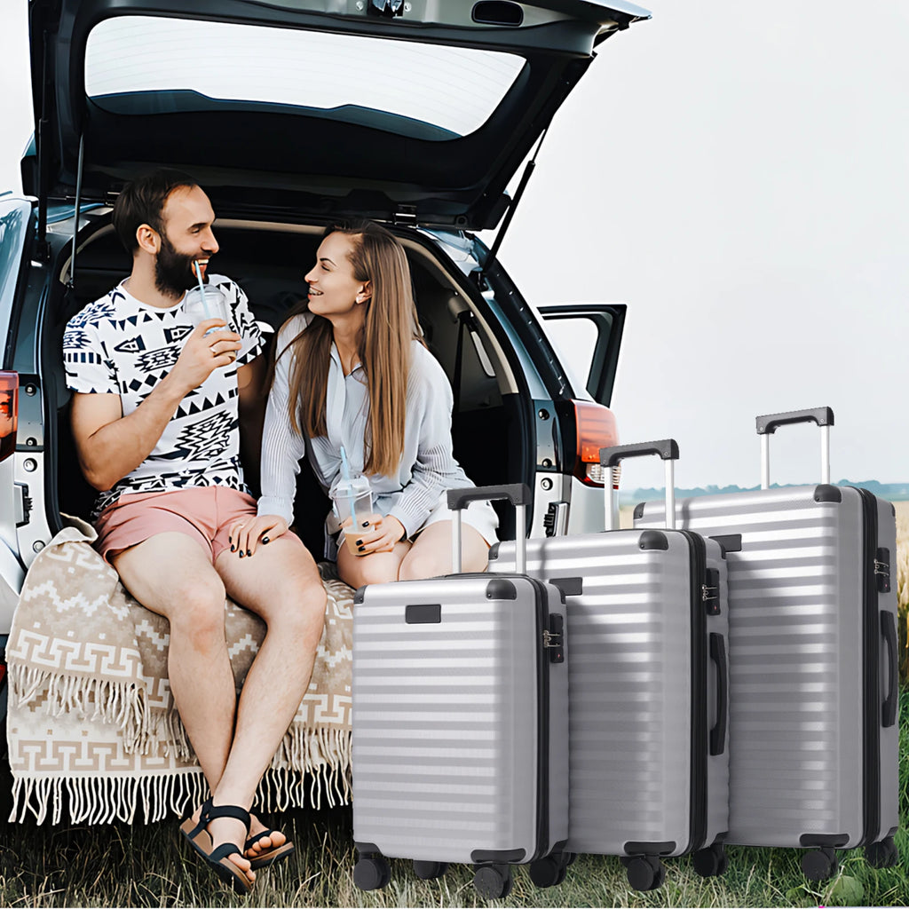 3-teiliges Kofferset M/L/XL – Hartschalen-Trolley mit TSA-Schloss, 4 Rollen, ABS Reisegepäck, Handgepäck & Reisekoffer