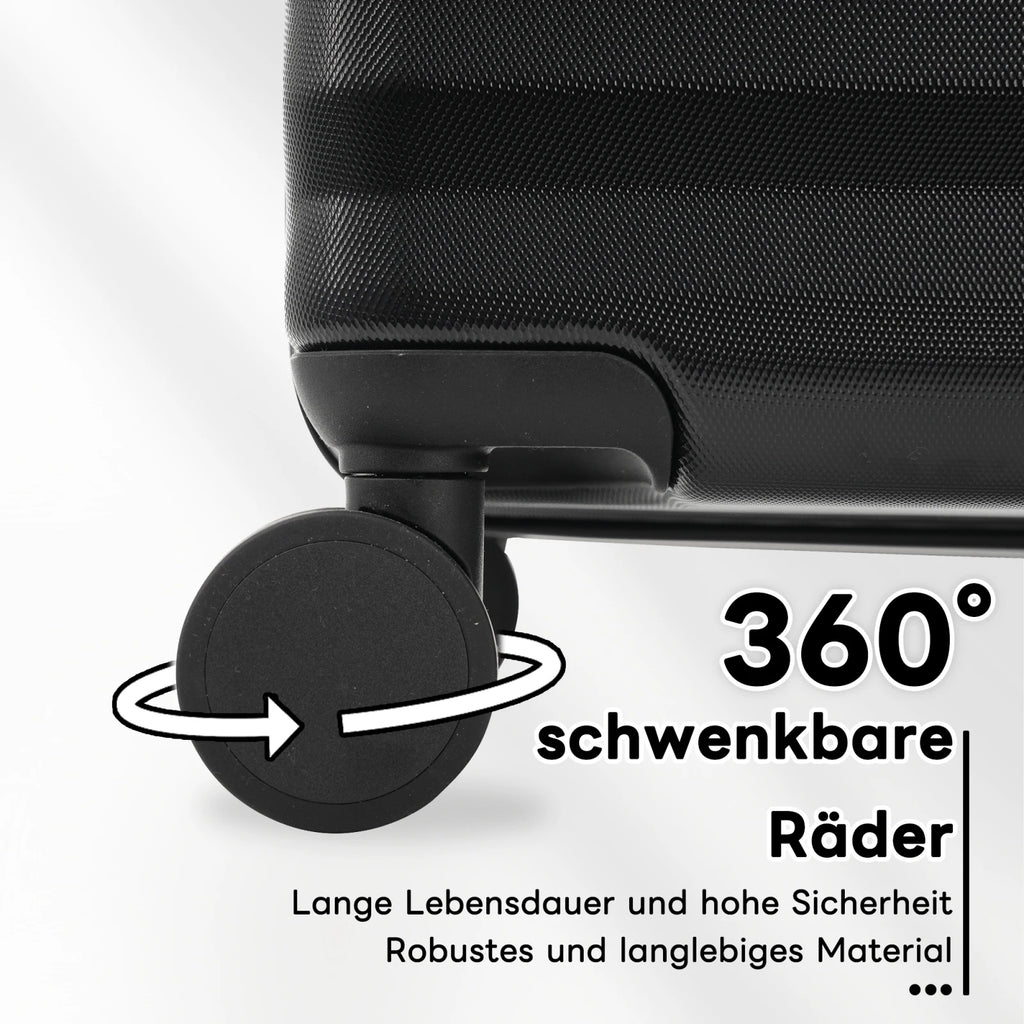 3-teiliges Kofferset M/L/XL – Hartschalen-Trolley mit TSA-Schloss, 4 Rollen, ABS Reisegepäck, Handgepäck & Reisekoffer