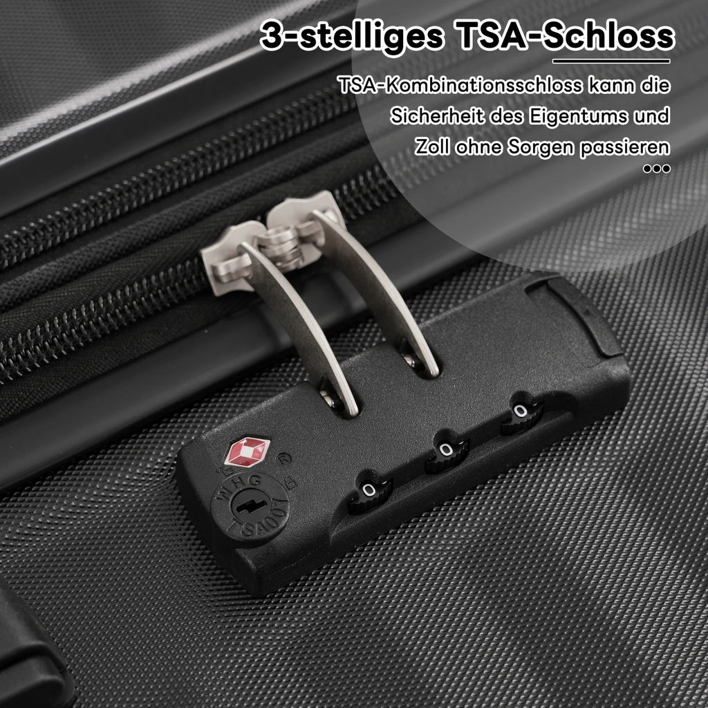 3-teiliges Kofferset M/L/XL – Hartschalen-Trolley mit TSA-Schloss, 4 Rollen, ABS Reisegepäck, Handgepäck & Reisekoffer