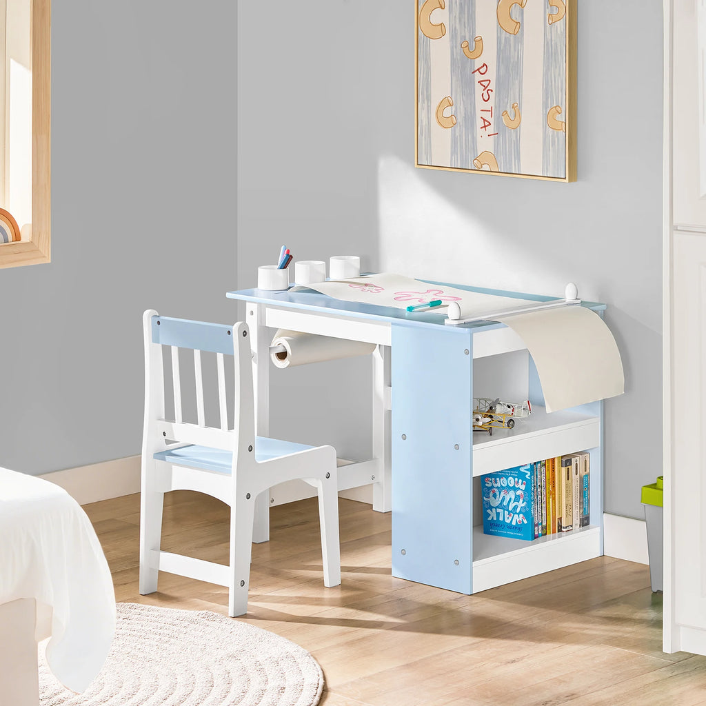 2-teiliges Kindertisch- und Stuhlset mit Aufklebern – DIY-Kinderschreibtisch mit 3 Stiftehaltern
