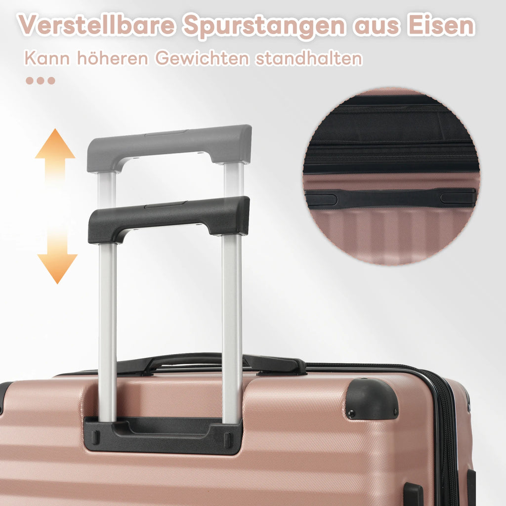 3-teiliges Kofferset M/L/XL – Hartschalen-Trolley mit TSA-Schloss, 4 Rollen, ABS Reisegepäck, Handgepäck & Reisekoffer