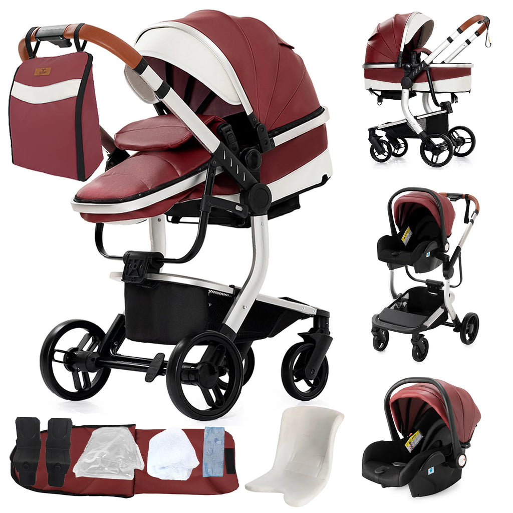 PU leder - Leichter 3-in-1 Kinderwagen – Babywagen mit PU-Rädern, faltbar & vielseitig nutzbar ab Geburt