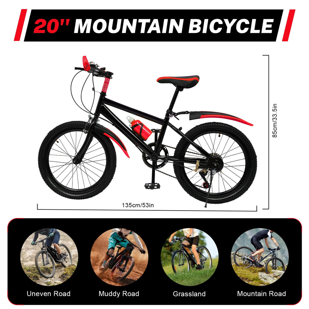20" Kinder-Mountainbike – Unisex, mit Mehrgang-Schaltung, Doppel-V-Bremse und verstellbarem Sattel
