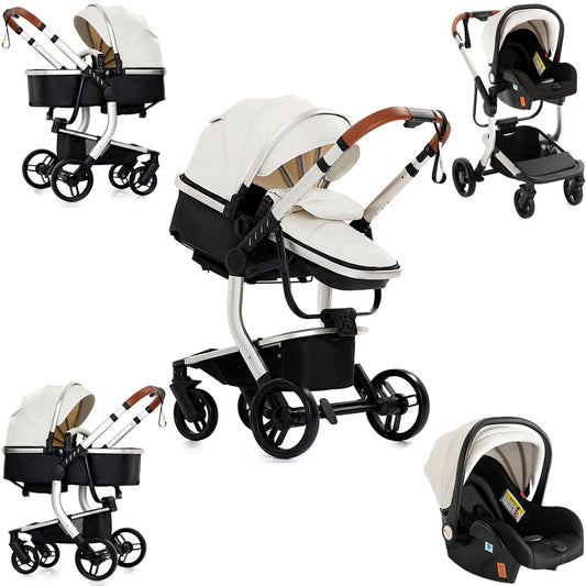 PU leder - Leichter 3-in-1 Kinderwagen – Babywagen mit PU-Rädern, faltbar & vielseitig nutzbar ab Geburt