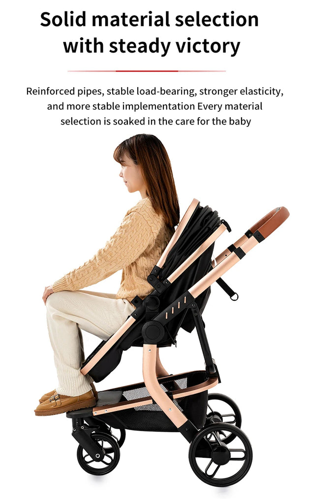 PU leder - Leichter 3-in-1 Kinderwagen – Babywagen mit PU-Rädern, faltbar & vielseitig nutzbar ab Geburt
