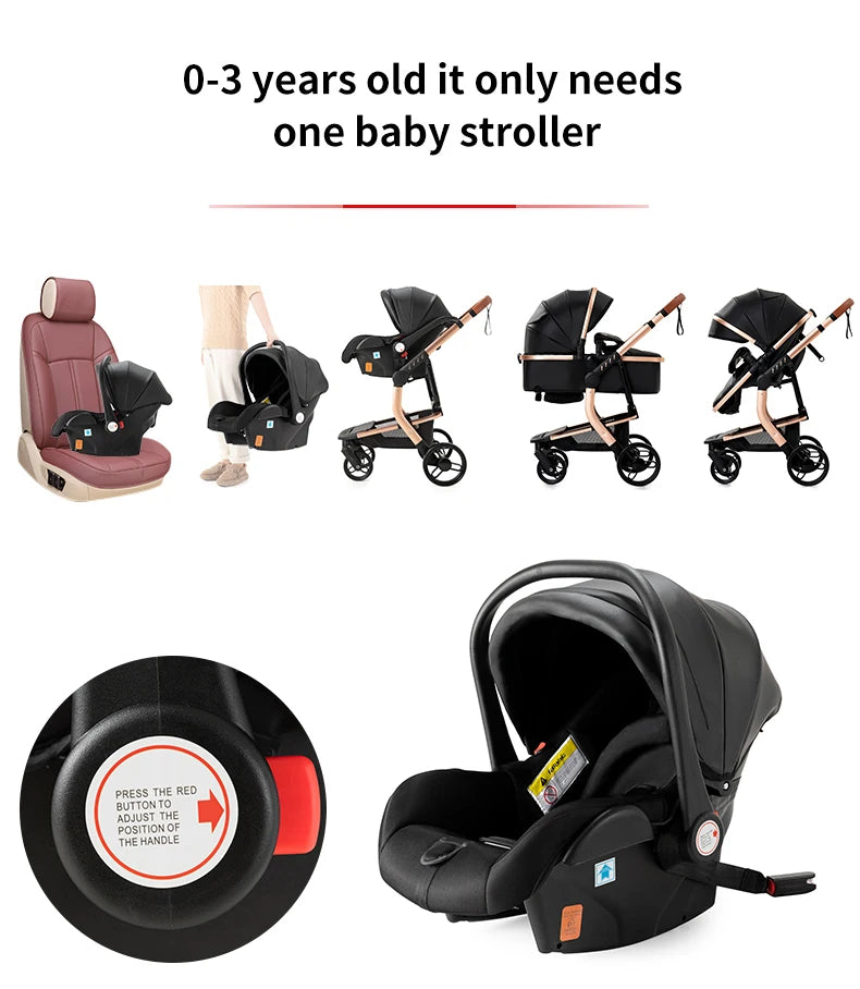 PU leder - Leichter 3-in-1 Kinderwagen – Babywagen mit PU-Rädern, faltbar & vielseitig nutzbar ab Geburt