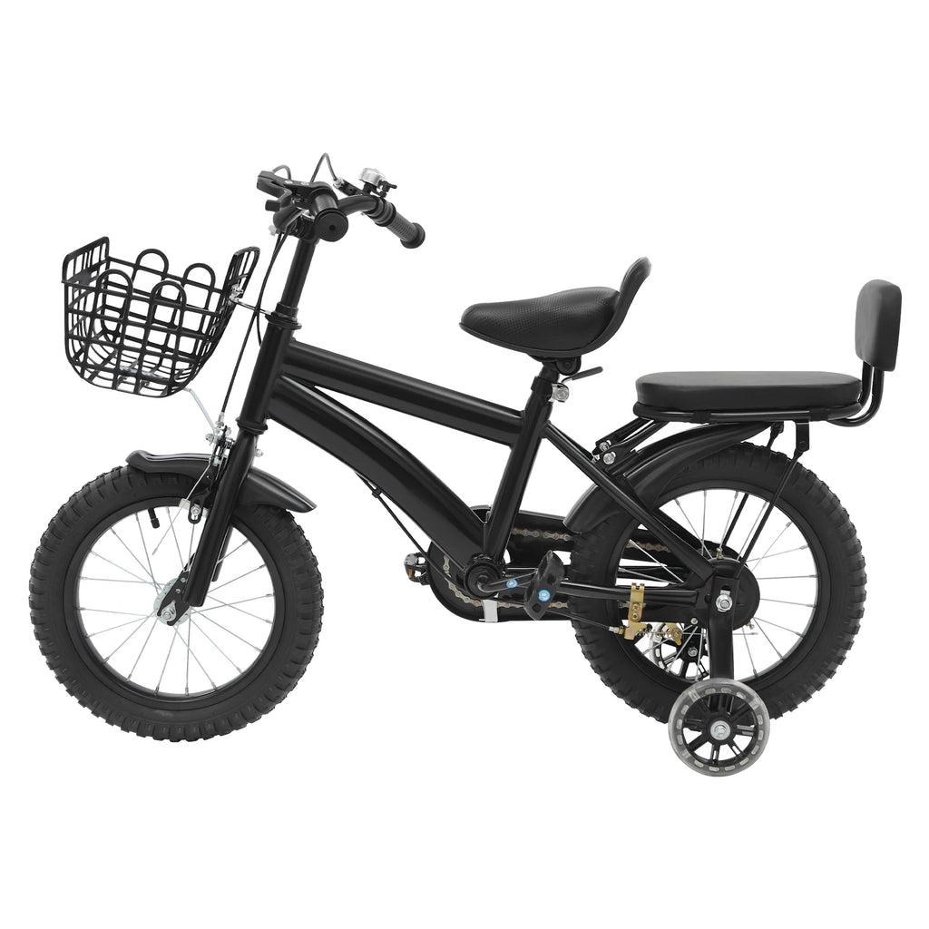 14 Zoll Kinderfahrrad – Verstellbares Fahrrad mit Stützrädern, Korb & Rücksitz, für Kinder 3–5 Jahre