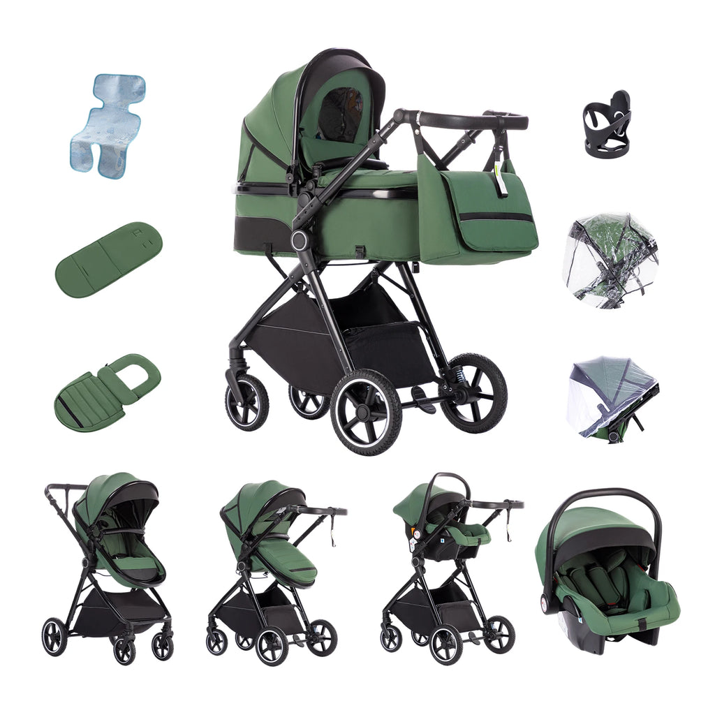 Kinderwagen 3 in 1 – Einfach faltbarer,  mit Sicherheitssitz, EU-Standard, geeignet für Neugeborene.