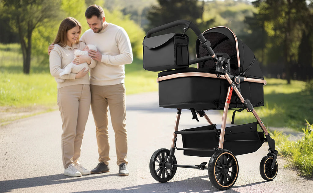 3-in-1 Kinderwagen, Sportwagen mit verstellbarem Schiebebügel, umkehrbarem Sitz und leichtem, faltbarem Rahmen