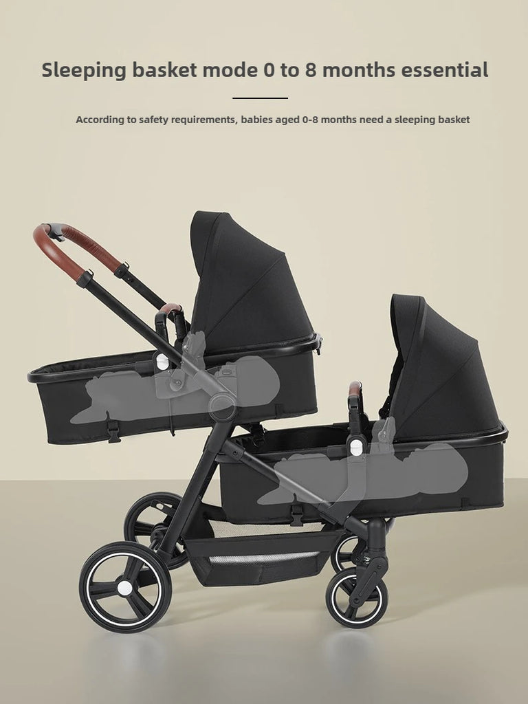 Leichter Zwillingskinderwagen – Faltbarer Doppelsitz-Kinderwagen, tragbarer und multifunktional