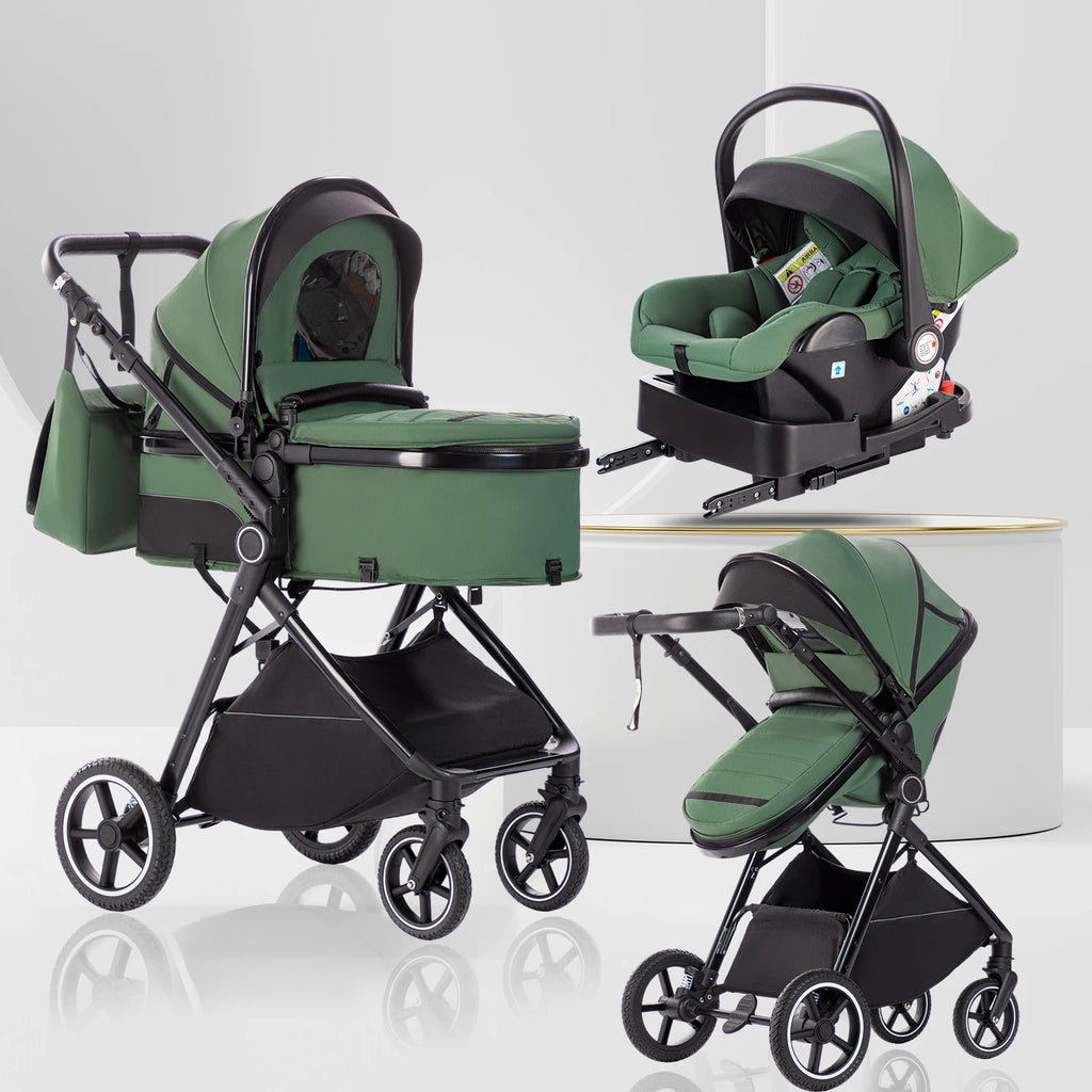 Kinderwagen 3 in 1 – Einfach faltbarer,  mit Sicherheitssitz, EU-Standard, geeignet für Neugeborene.