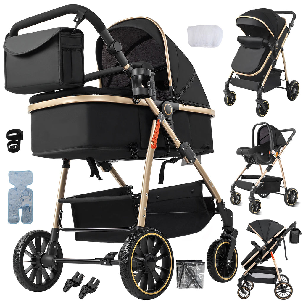 3-in-1 Kinderwagen, Sportwagen mit verstellbarem Schiebebügel, umkehrbarem Sitz und leichtem, faltbarem Rahmen