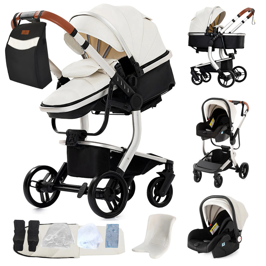 PU leder - Leichter 3-in-1 Kinderwagen – Babywagen mit PU-Rädern, faltbar & vielseitig nutzbar ab Geburt