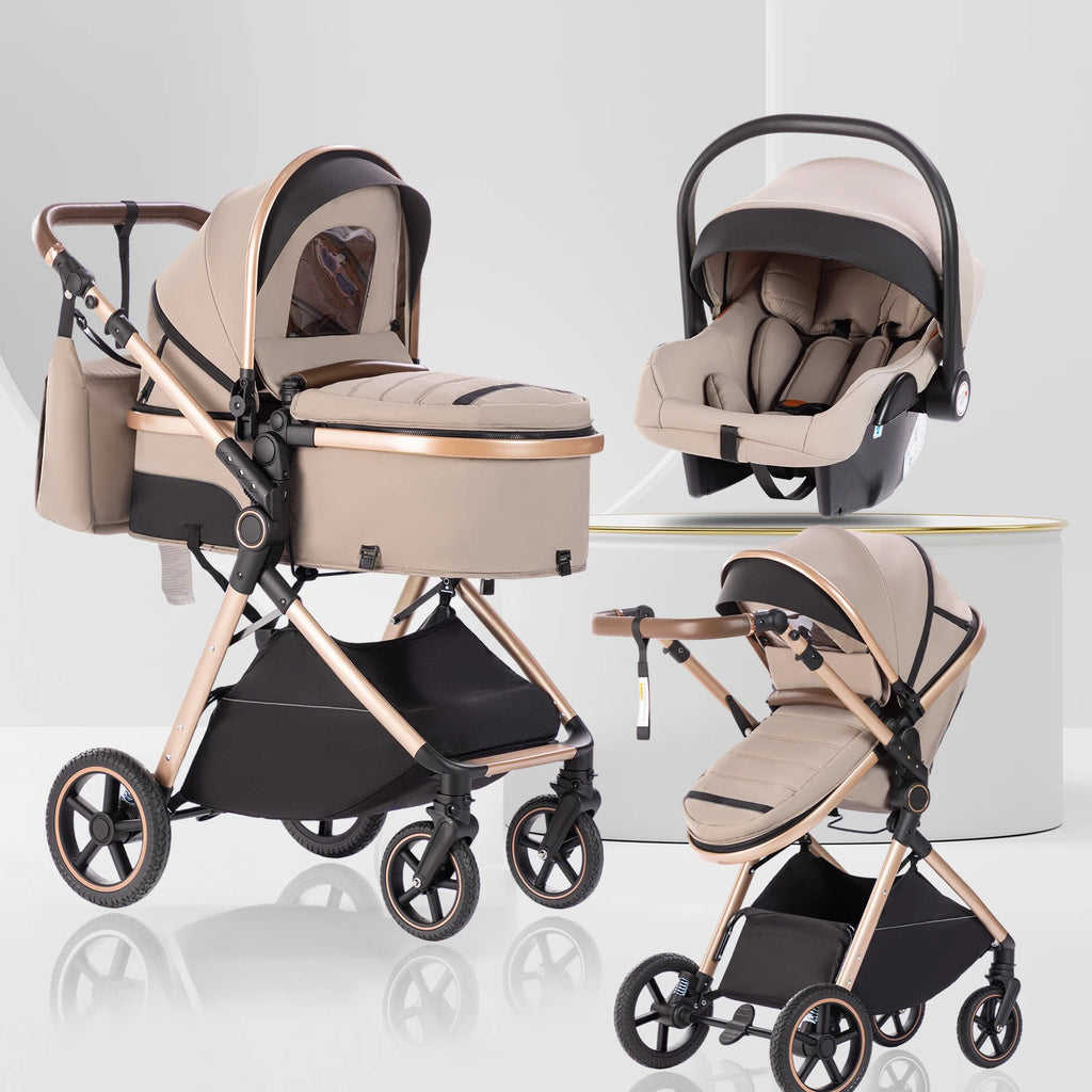 Kinderwagen 3 in 1 – Einfach faltbarer,  mit Sicherheitssitz, EU-Standard, geeignet für Neugeborene.