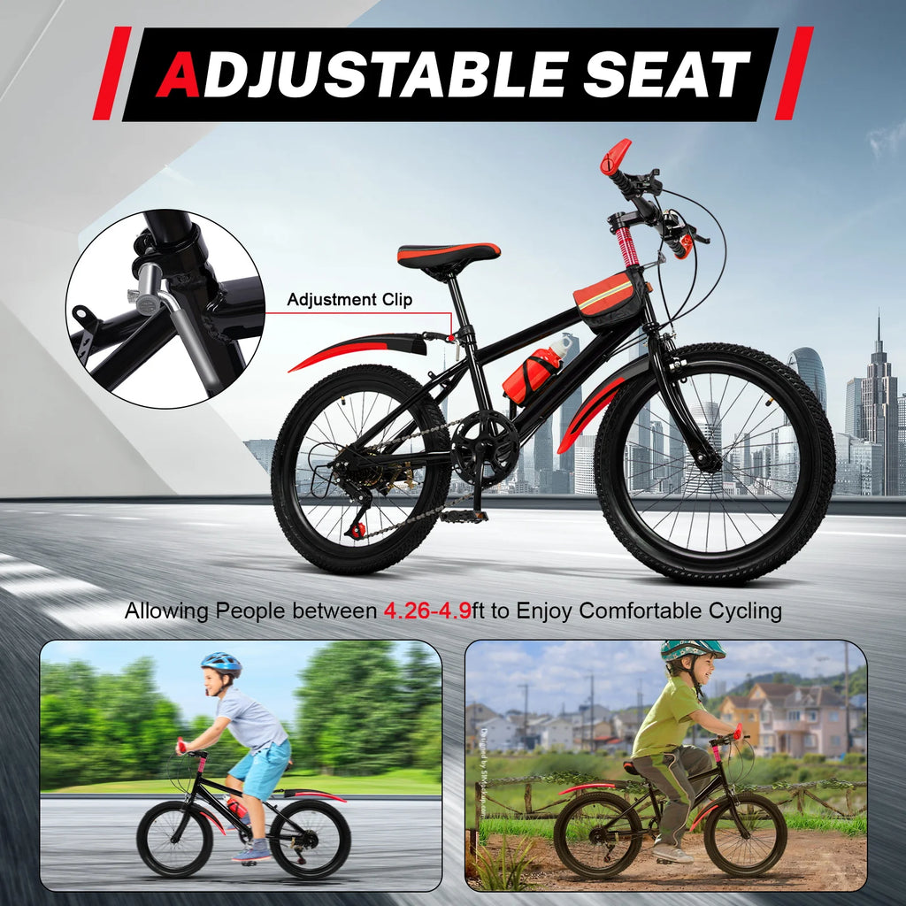 20" Kinder-Mountainbike – Unisex, mit Mehrgang-Schaltung, Doppel-V-Bremse und verstellbarem Sattel