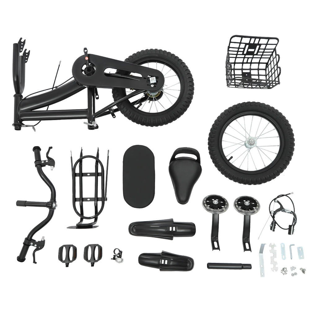 14 Zoll Kinderfahrrad – Verstellbares Fahrrad mit Stützrädern, Korb & Rücksitz, für Kinder 3–5 Jahre