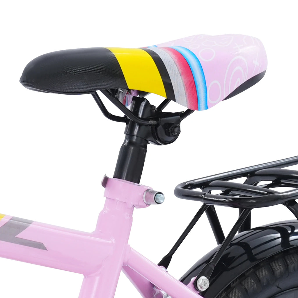 14 Zoll Kinderfahrrad mit verstellbarem Sitz, Stützrädern, Korb & Rücksitz, bis 50 kg belastbar, für Kinder 3–5 Jahre