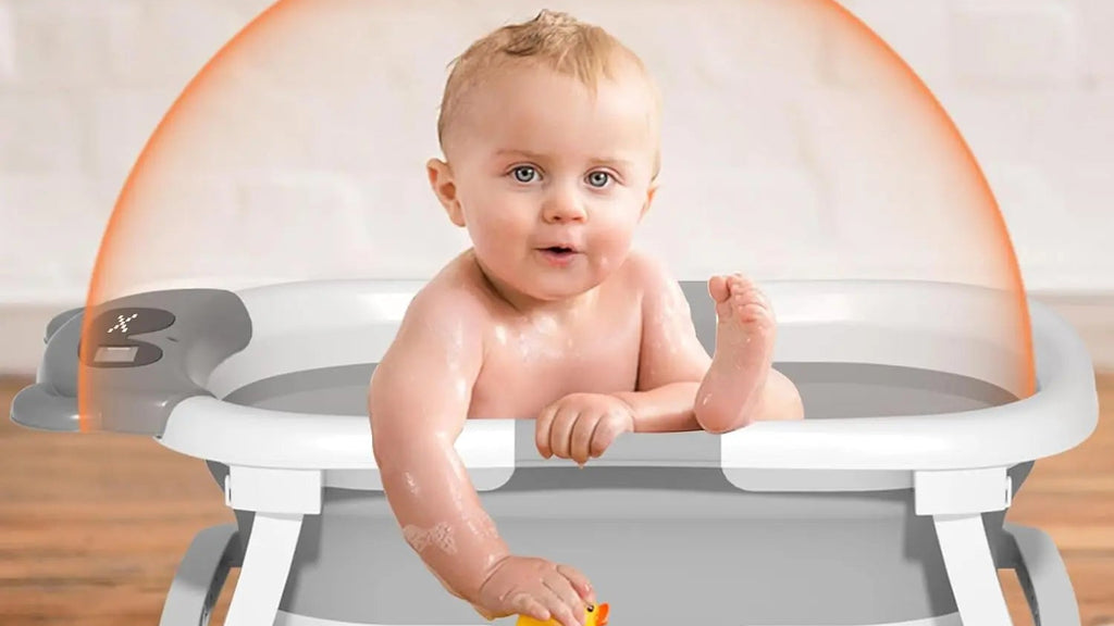 Faltbare Babybadewanne mit Badesitz, Thermometer, Duschkappe & Bürste – Für Neugeborene & Kleinkinder (0–36 Monate)