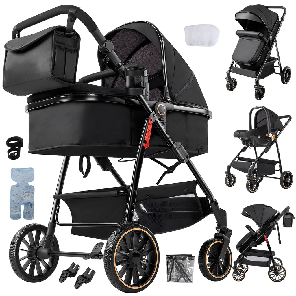3-in-1 Kinderwagen, Sportwagen mit verstellbarem Schiebebügel, umkehrbarem Sitz und leichtem, faltbarem Rahmen