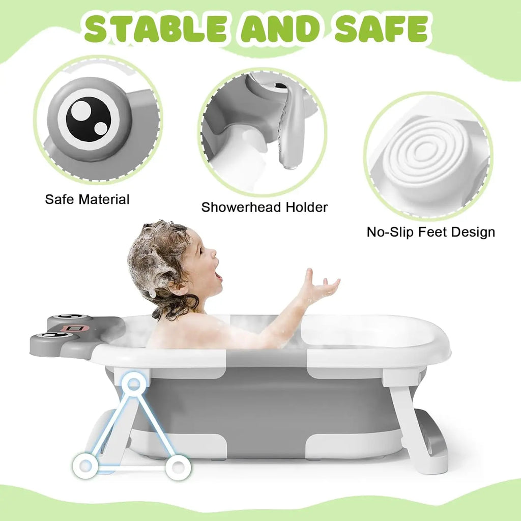 Faltbare Babybadewanne mit Badesitz, Thermometer, Duschkappe & Bürste – Für Neugeborene & Kleinkinder (0–36 Monate)
