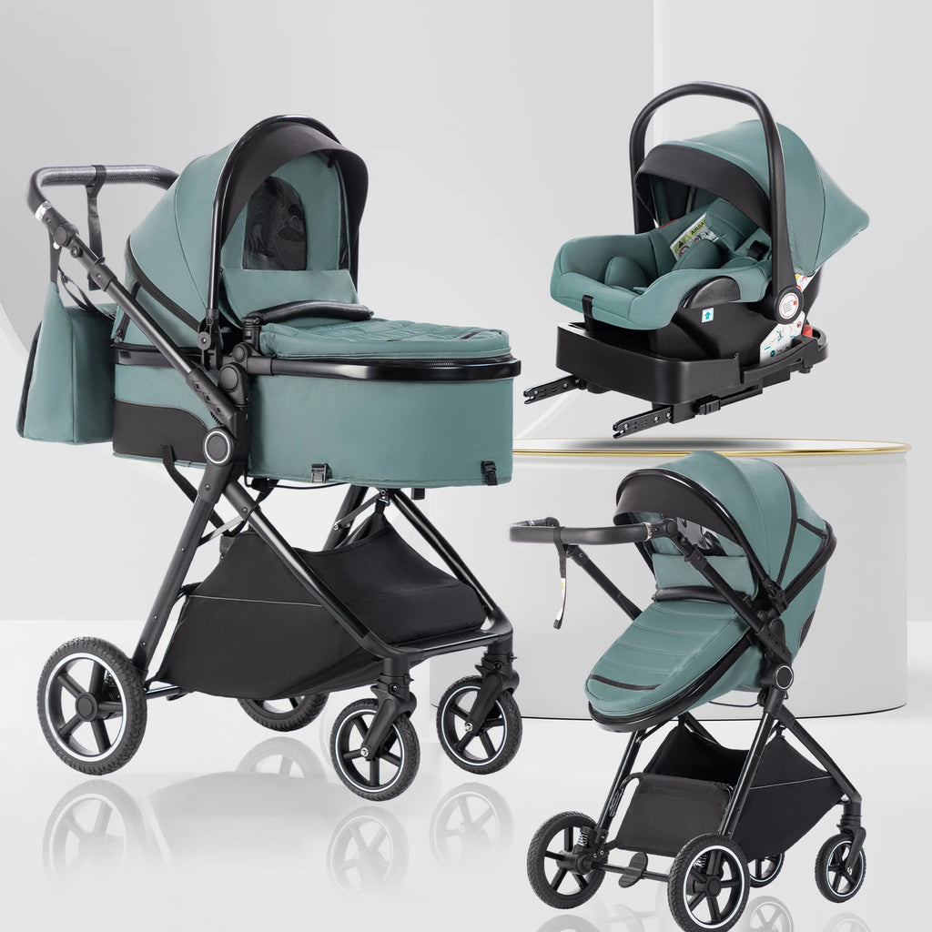 Kinderwagen 3 in 1 – Einfach faltbarer,  mit Sicherheitssitz, EU-Standard, geeignet für Neugeborene.