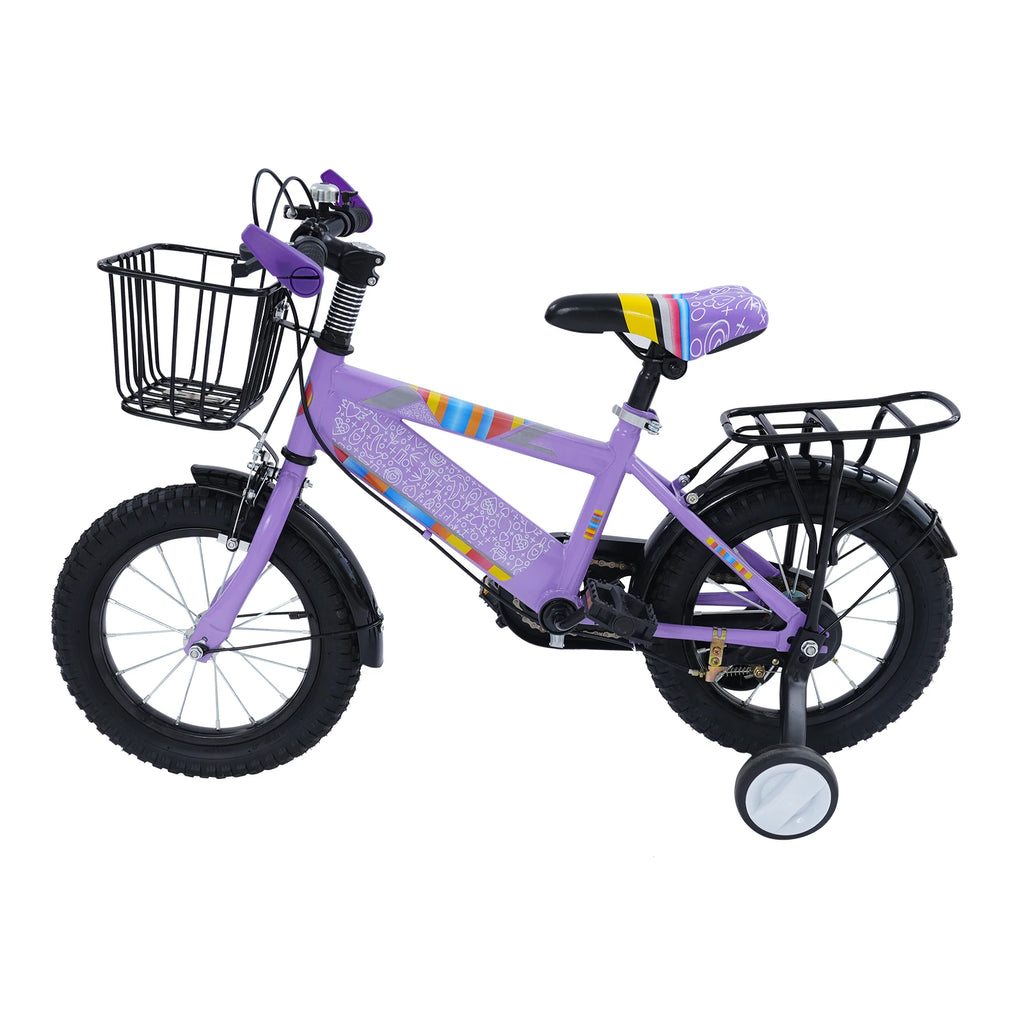 14 Zoll Kinderfahrrad mit verstellbarem Sitz, Stützrädern, Korb & Rücksitz, bis 50 kg belastbar, für Kinder 3–5 Jahre