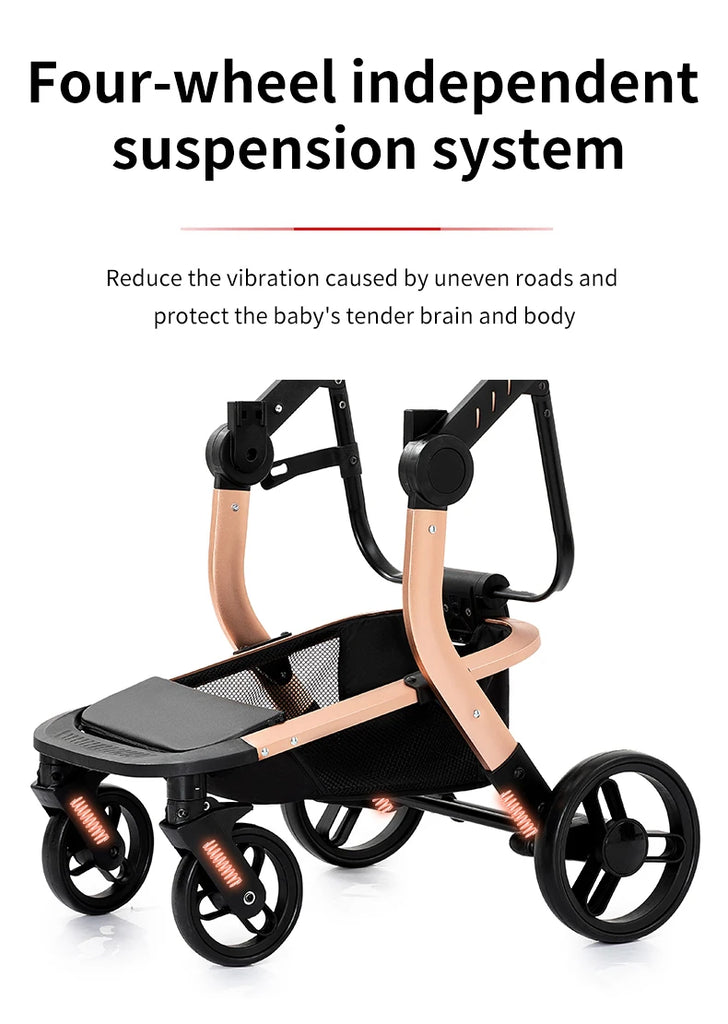 PU leder - Leichter 3-in-1 Kinderwagen – Babywagen mit PU-Rädern, faltbar & vielseitig nutzbar ab Geburt