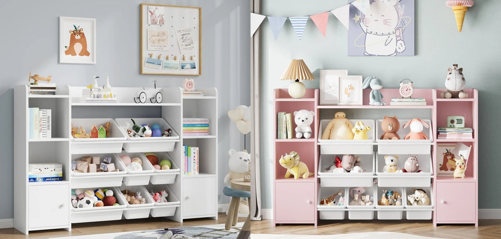 Kinderregal mit Spielzeugboxen – 8 Aufbewahrungsboxen & 9 Fächer