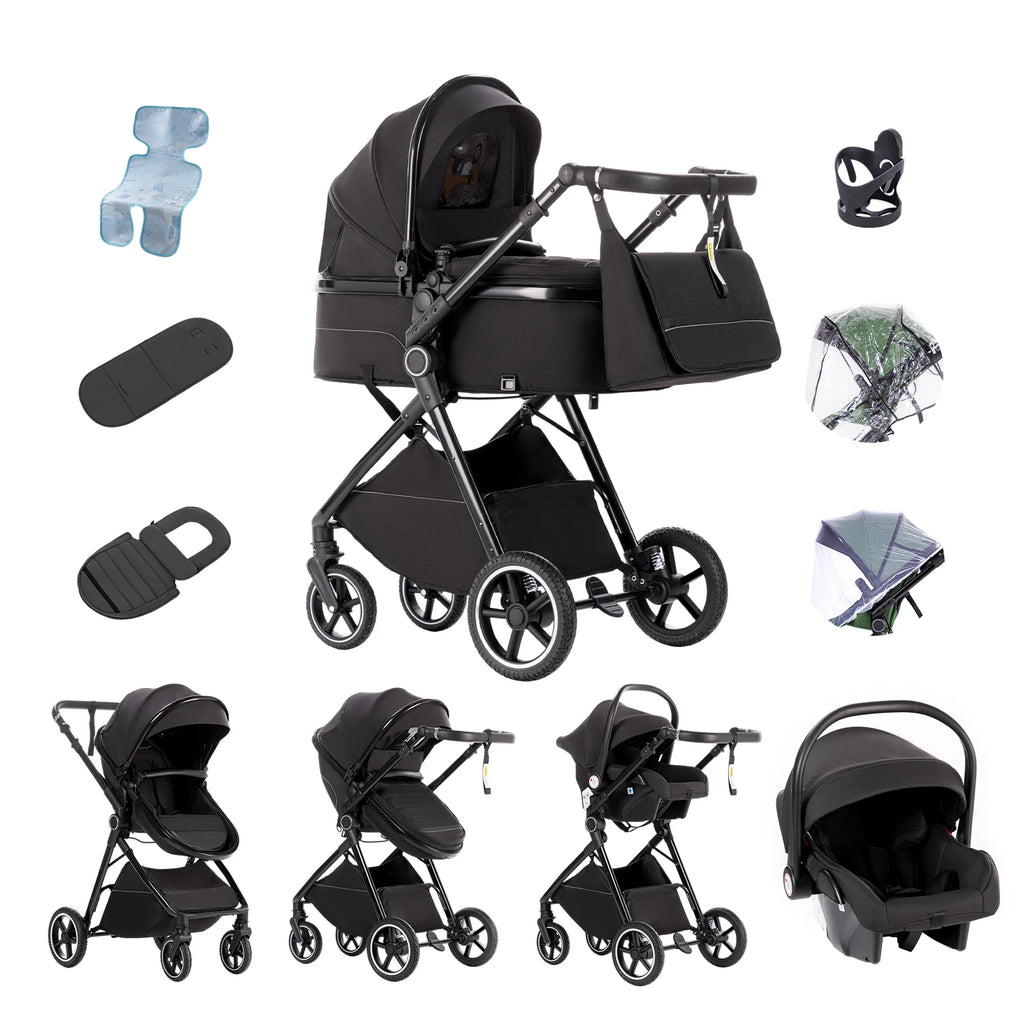 Kinderwagen 3 in 1 – Einfach faltbarer,  mit Sicherheitssitz, EU-Standard, geeignet für Neugeborene.