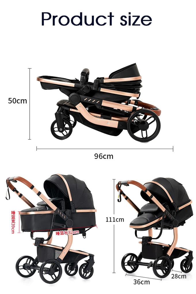 PU leder - Leichter 3-in-1 Kinderwagen – Babywagen mit PU-Rädern, faltbar & vielseitig nutzbar ab Geburt