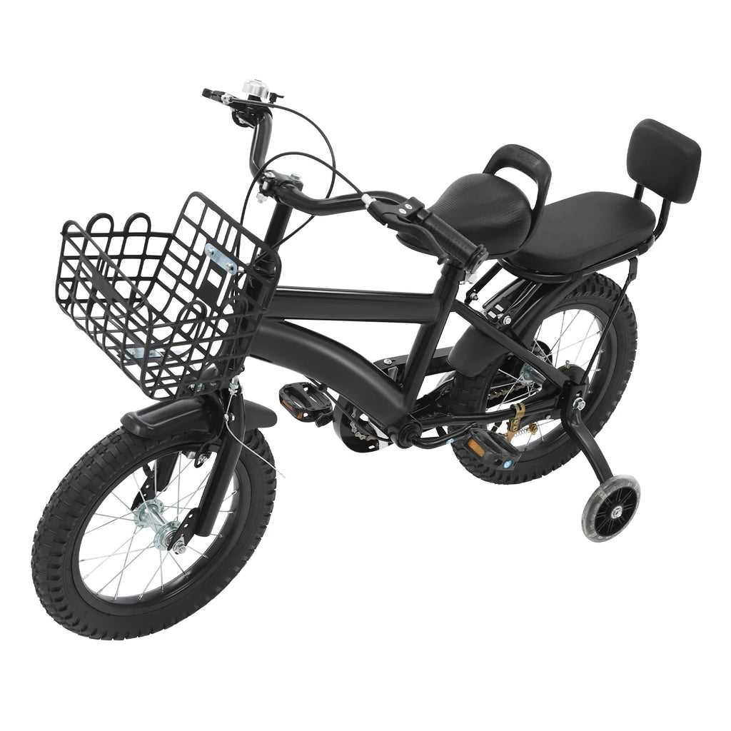 14 Zoll Kinderfahrrad – Verstellbares Fahrrad mit Stützrädern, Korb & Rücksitz, für Kinder 3–5 Jahre