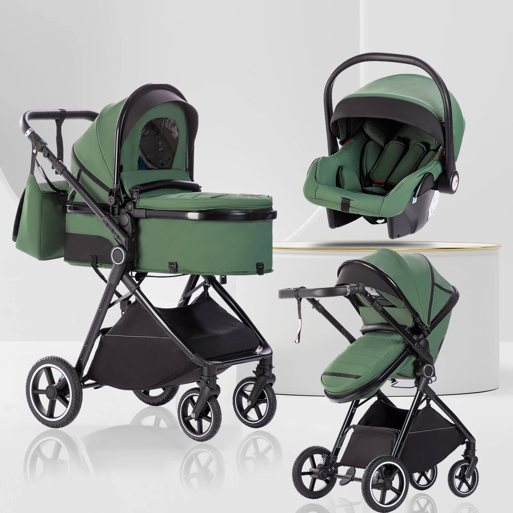 Kinderwagen 3 in 1 – Einfach faltbarer,  mit Sicherheitssitz, EU-Standard, geeignet für Neugeborene.
