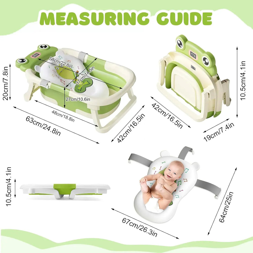 Faltbare Babybadewanne mit Badesitz, Thermometer, Duschkappe & Bürste – Für Neugeborene & Kleinkinder (0–36 Monate)