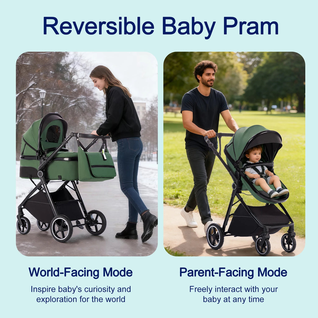 Kinderwagen 3 in 1 – Einfach faltbarer,  mit Sicherheitssitz, EU-Standard, geeignet für Neugeborene.