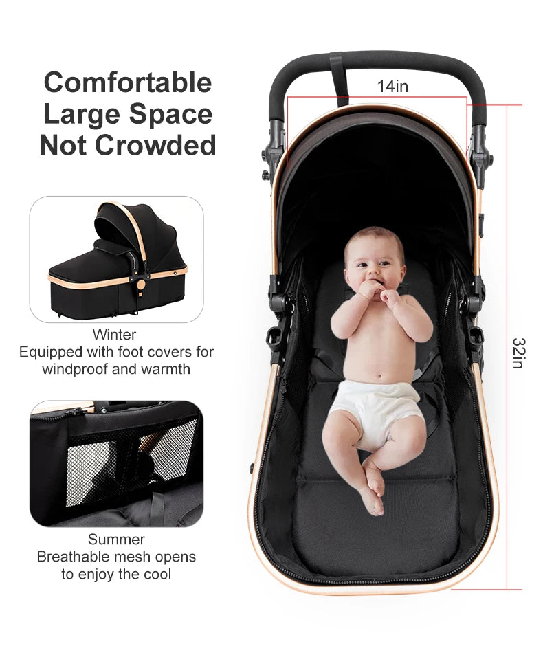 Baby Kinderwagen, Hochlandschafts-Kinderwagen mit Babywanne, Wasserabweisender Kinderwagen.