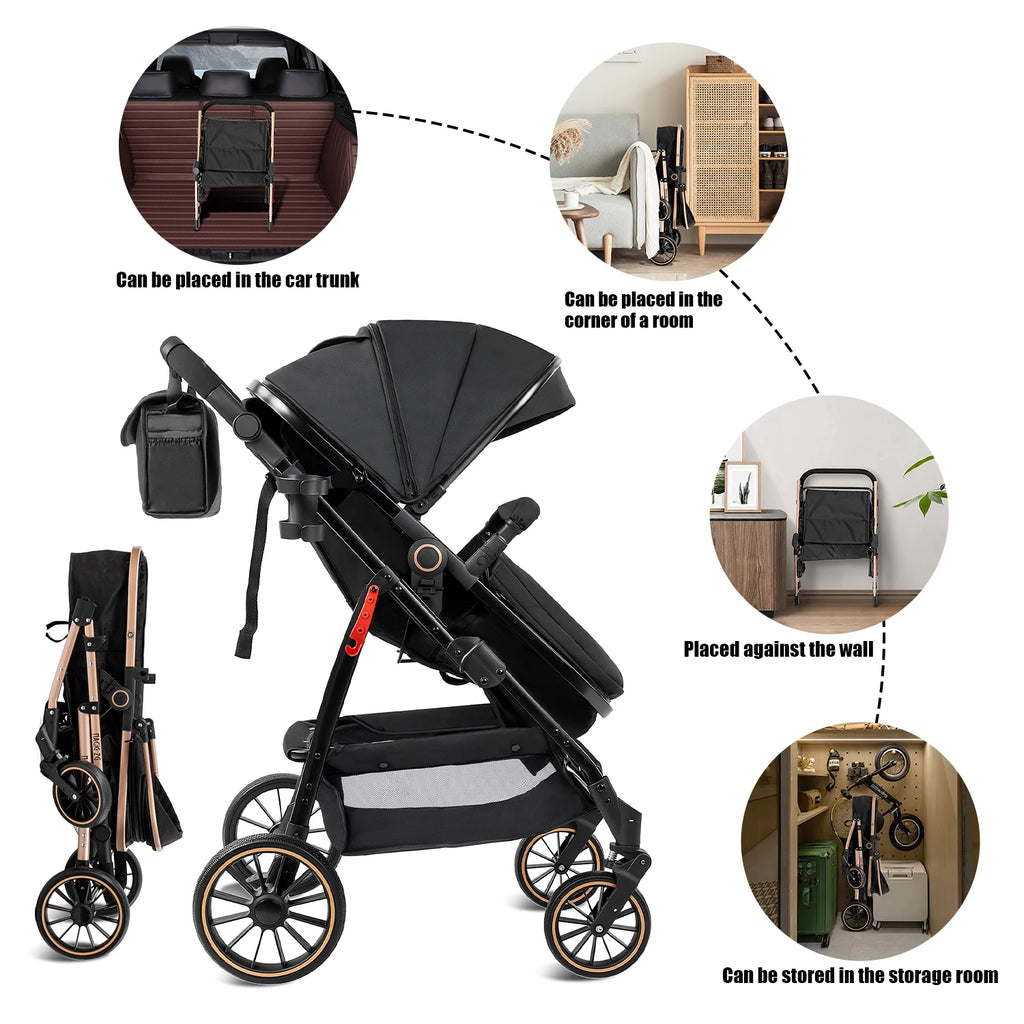 3-in-1 Kinderwagen, Sportwagen mit verstellbarem Schiebebügel, umkehrbarem Sitz und leichtem, faltbarem Rahmen